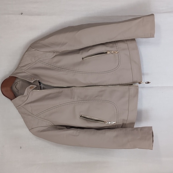Taupe Beige Faux Leather Zip Jacket Quilted Details Full Zip Size Small - Picture 1 of 6